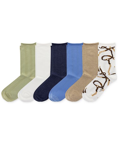 Lauren Ralph Lauren Women's 6-Pk. Bridle Roll-Top Socks L3226PK2 Women's Fashion Shoes & Accessories
