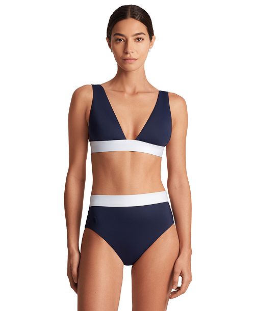 Lauren Ralph Lauren Women's Banded Modern V-Neck Bikini Top & High-Waisted Bikini Bottoms Women's Fashion Shoes & Accessories