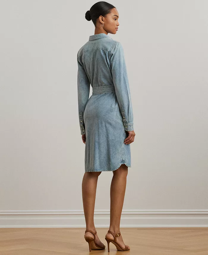 Lauren Ralph Lauren Women's Belted Denim Shirtdress Women's Fashion Shoes & Accessories