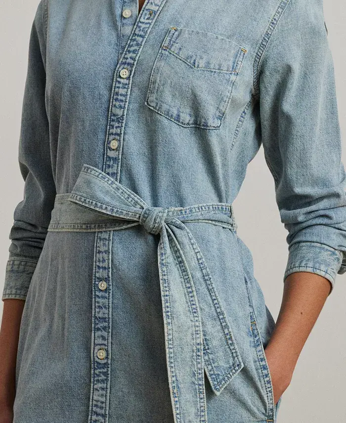 Lauren Ralph Lauren Women's Belted Denim Shirtdress Women's Fashion Shoes & Accessories