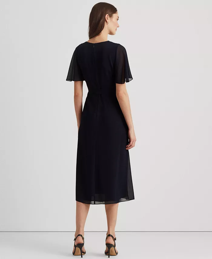 Lauren Ralph Lauren Women's Belted Georgette Dress Women's Fashion Shoes & Accessories