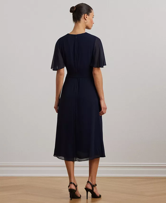Lauren Ralph Lauren Women's Belted Georgette Dress Women's Fashion Shoes & Accessories