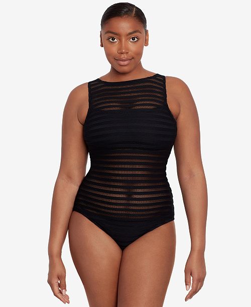 Lauren Ralph Lauren Women's Boatneck One Piece Swimsuit Women's Fashion Shoes & Accessories