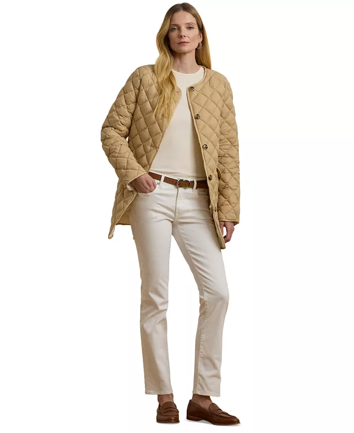 Lauren Ralph Lauren Women's Button-Front Collarless Coat Women's Fashion Shoes & Accessories