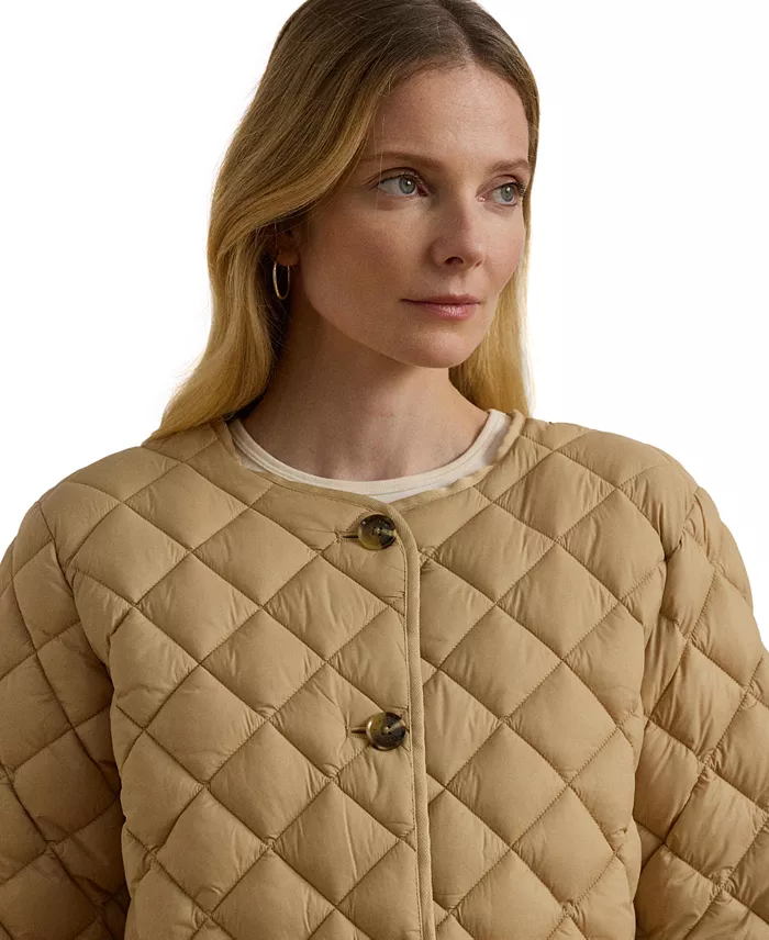 Lauren Ralph Lauren Women's Button-Front Collarless Coat Women's Fashion Shoes & Accessories