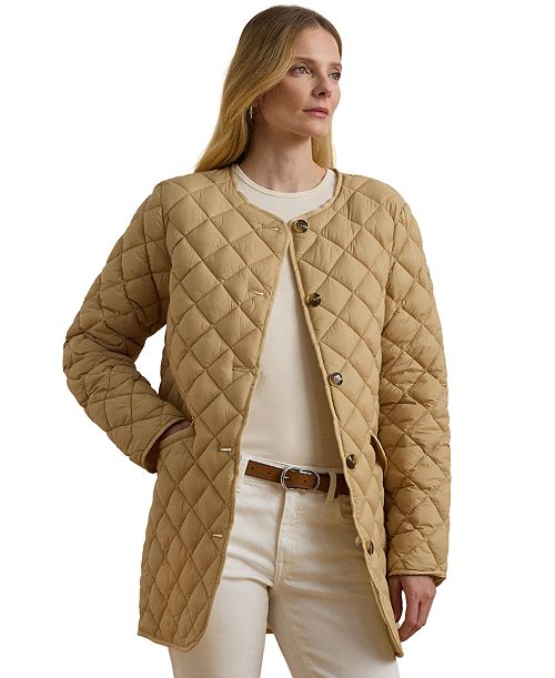 Lauren Ralph Lauren Women's Button-Front Collarless Coat Women's Fashion Shoes & Accessories