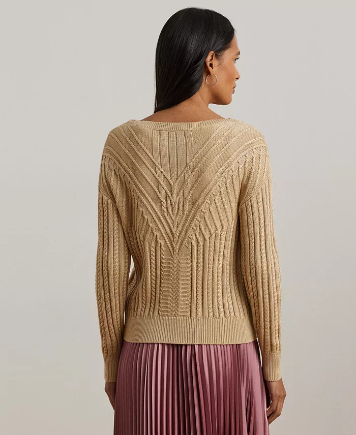 Lauren Ralph Lauren Women's Cable-Knit Cotton-Blend Boatneck Sweater Regular & Petite Women's Fashion Shoes & Accessories