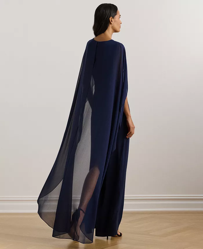 Lauren Ralph Lauren Women's Cape Georgette Gown Women's Fashion Shoes & Accessories