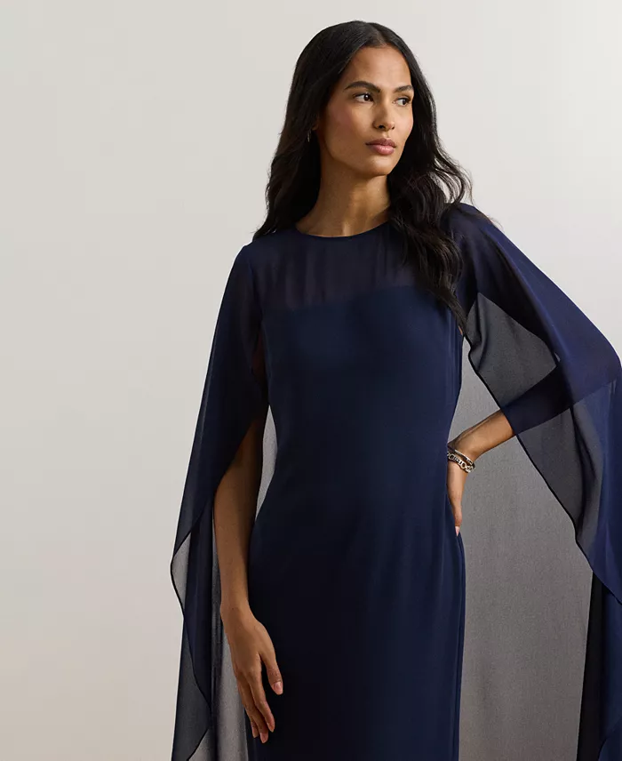 Lauren Ralph Lauren Women's Cape Georgette Gown Women's Fashion Shoes & Accessories