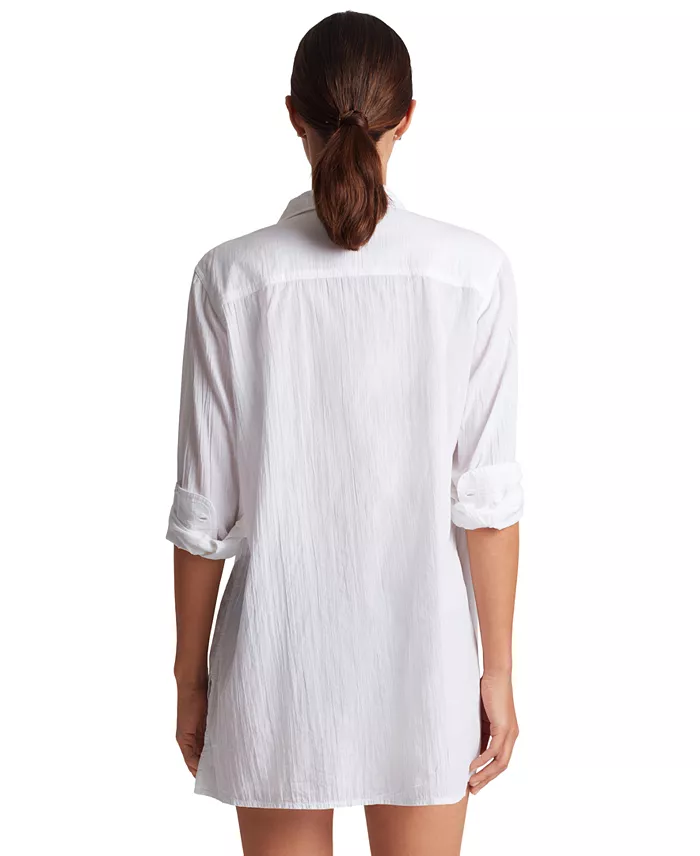 Lauren Ralph Lauren Women's Classic Camp Shirt Swim Cover-Up Women's Fashion Shoes & Accessories