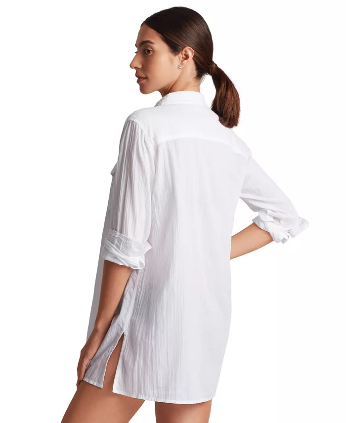 Lauren Ralph Lauren Women's Classic Camp Shirt Swim Cover-Up Women's Fashion Shoes & Accessories