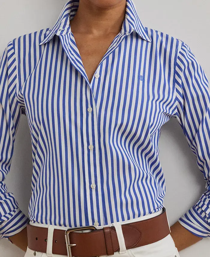 Lauren Ralph Lauren Women's Classic-Fit Striped Broadcloth Shirt Women's Fashion Shoes & Accessories