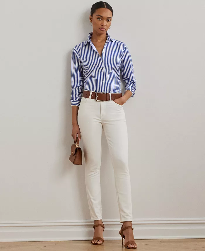 Lauren Ralph Lauren Women's Classic-Fit Striped Broadcloth Shirt Women's Fashion Shoes & Accessories