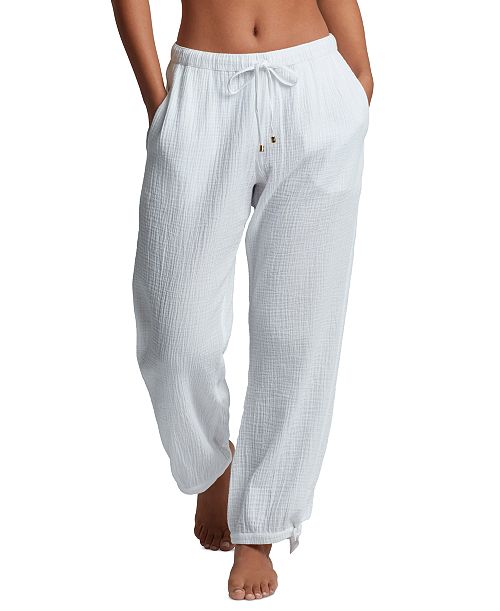 Lauren Ralph Lauren Women's Cotton Pull-On Cover-Up Pants Women's Fashion Shoes & Accessories