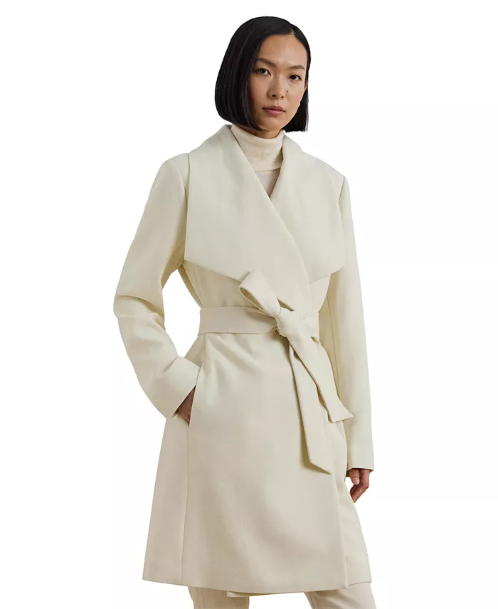 Lauren Ralph Lauren Women's Crepe Belted Wrap Coat Women's Fashion Shoes & Accessories
