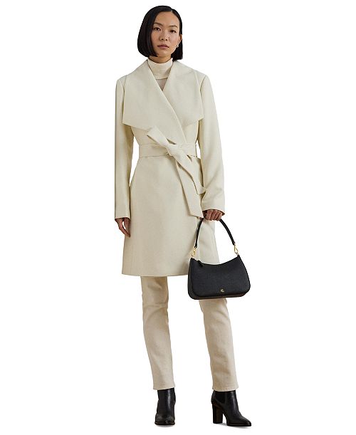 Lauren Ralph Lauren Women's Crepe Belted Wrap Coat Women's Fashion Shoes & Accessories