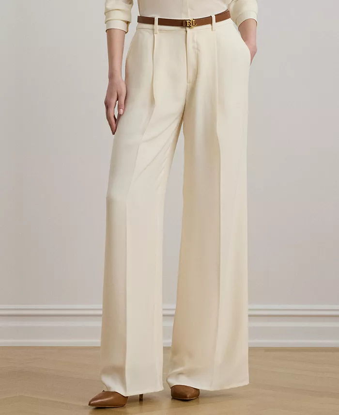 Lauren Ralph Lauren Women's Double-Faced Georgette Wide-Leg Pants Women's Fashion Shoes & Accessories