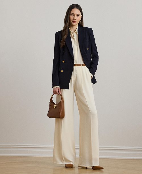 Lauren Ralph Lauren Women's Double-Faced Georgette Wide-Leg Pants Women's Fashion Shoes & Accessories