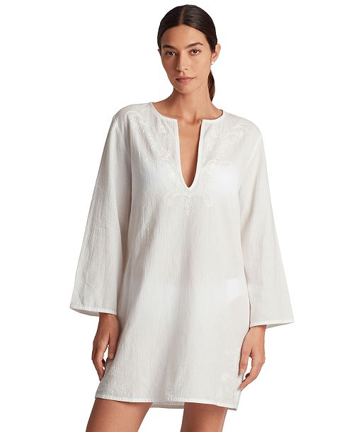 Lauren Ralph Lauren Women's Embroidered Tunic Cover-Up Women's Fashion Shoes & Accessories