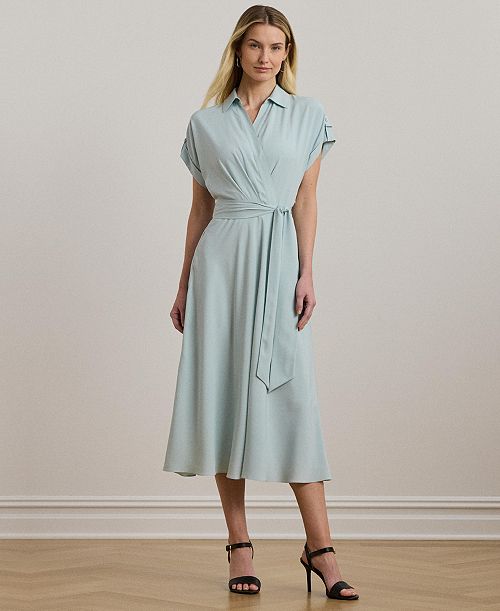 Lauren Ralph Lauren Women's Floral Belted Crepe Dress Women's Fashion Shoes & Accessories