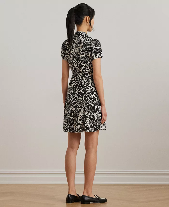 Lauren Ralph Lauren Women's Floral Crepe Short-Sleeve Dress Women's Fashion Shoes & Accessories