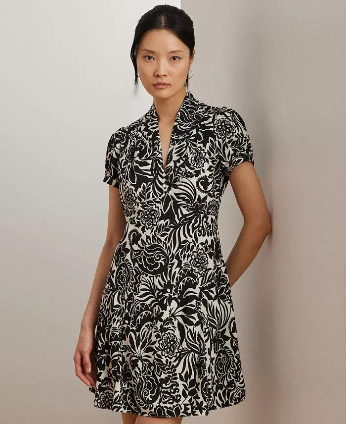 Lauren Ralph Lauren Women's Floral Crepe Short-Sleeve Dress Women's Fashion Shoes & Accessories