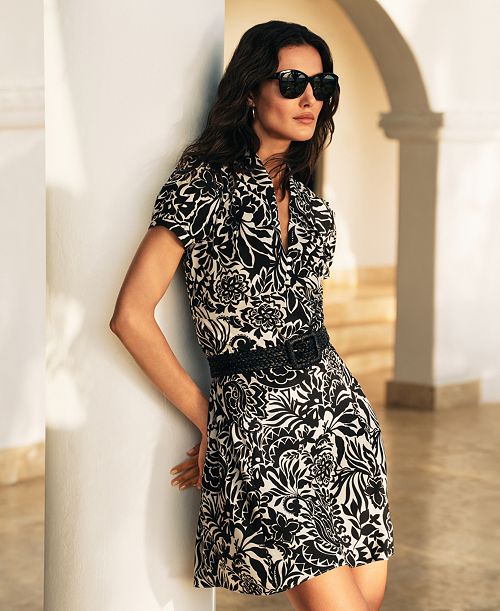 Lauren Ralph Lauren Women's Floral Crepe Short-Sleeve Dress Women's Fashion Shoes & Accessories