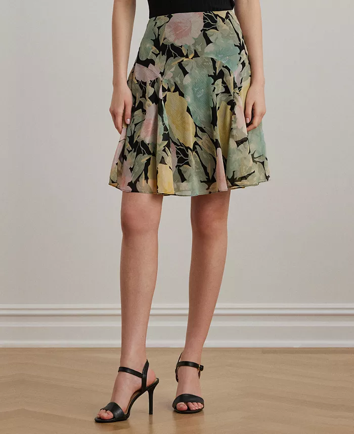 Lauren Ralph Lauren Women's Floral Crinkle Georgette Skirt Regular & Petite Women's Fashion Shoes & Accessories