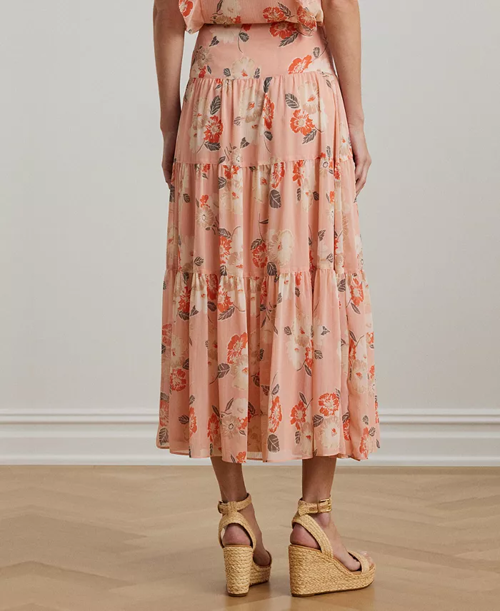 Lauren Ralph Lauren Women's Floral Crinkle Georgette Tiered Skirt Regular & Petite Women's Fashion Shoes & Accessories
