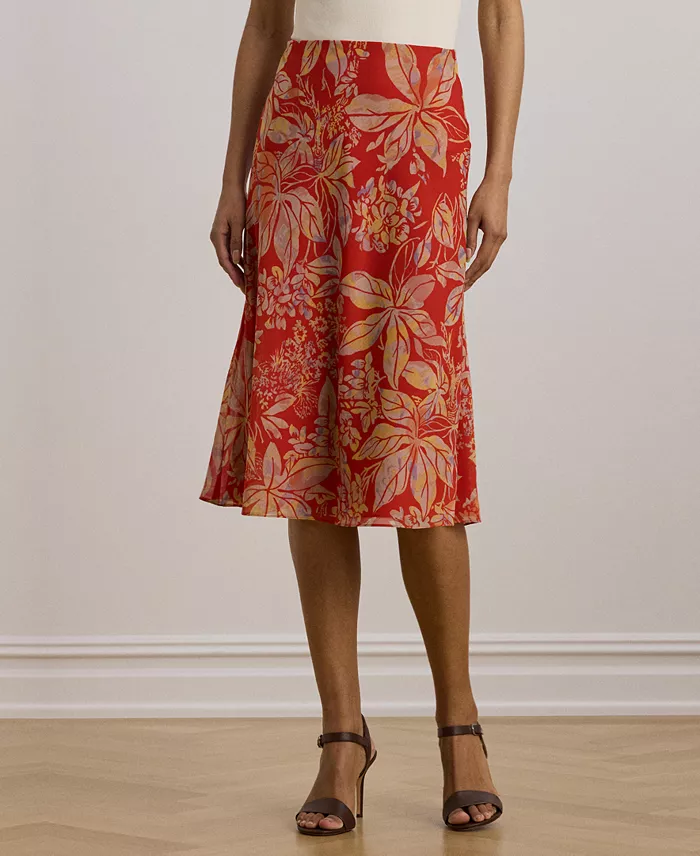 Lauren Ralph Lauren Women's Floral Crinkle Georgette Midi Skirt Women's Fashion Shoes & Accessories