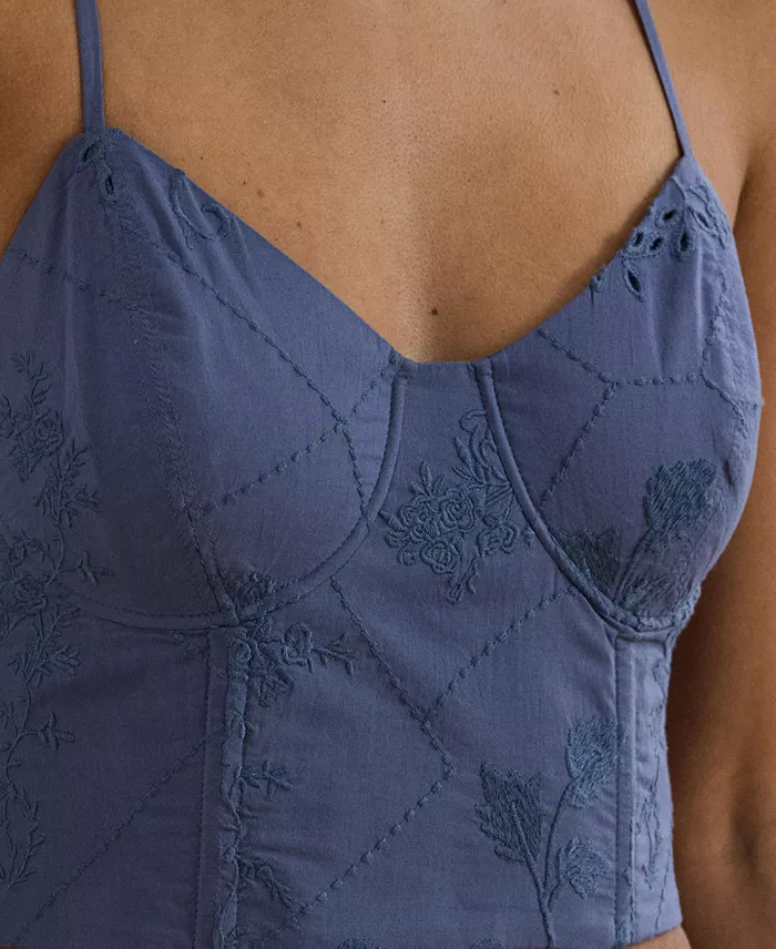 Lauren Ralph Lauren Women's Floral-Embroidered Voile Cropped Bustier Women's Fashion Shoes & Accessories