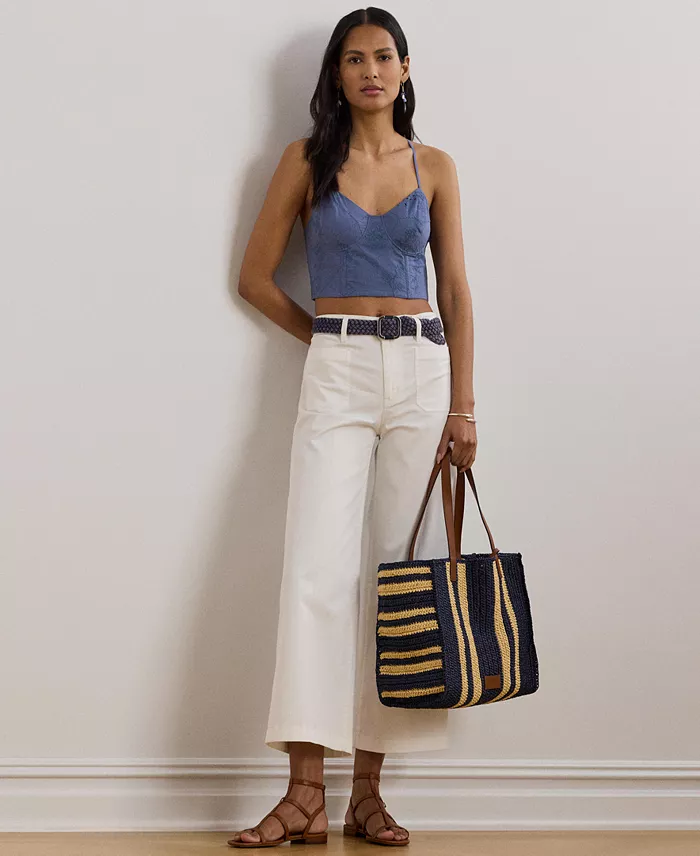 Lauren Ralph Lauren Women's Floral-Embroidered Voile Cropped Bustier Women's Fashion Shoes & Accessories