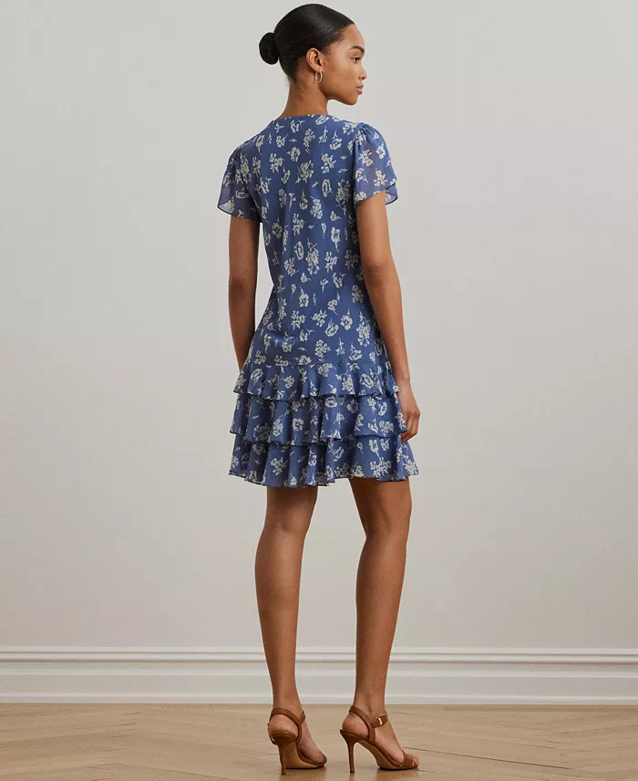 Lauren Ralph Lauren Women's Floral Georgette Drop-Waist Dress Women's Fashion Shoes & Accessories