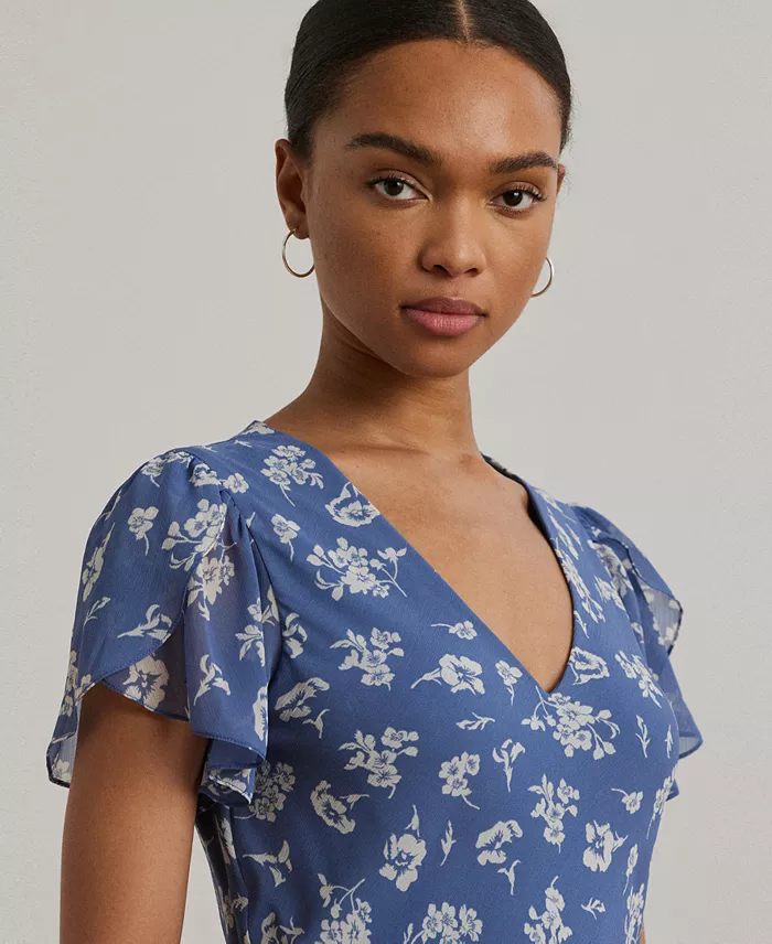 Lauren Ralph Lauren Women's Floral Georgette Drop-Waist Dress Women's Fashion Shoes & Accessories