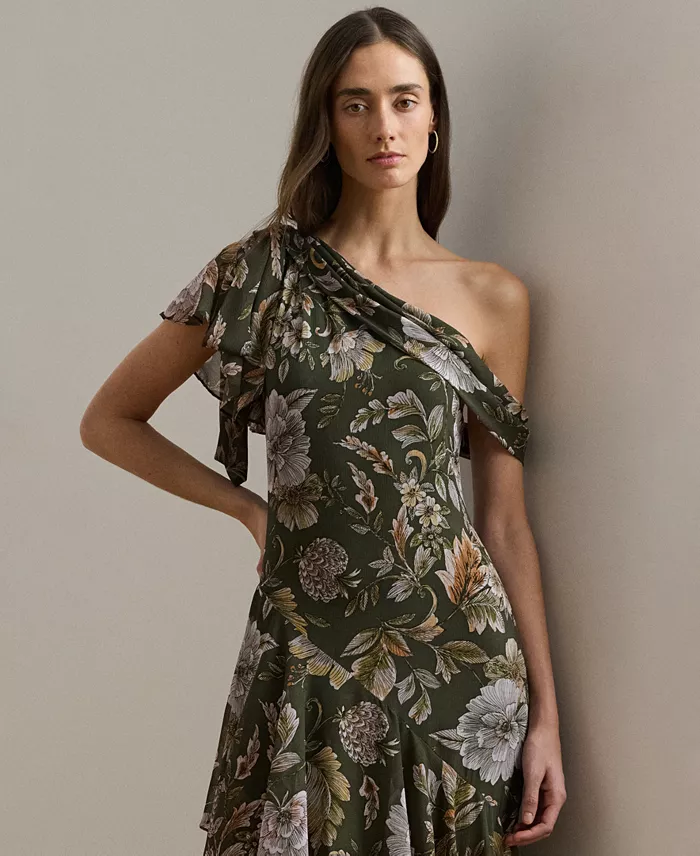 Lauren Ralph Lauren Women's Floral Georgette One-Shoulder Gown Women's Fashion Shoes & Accessories