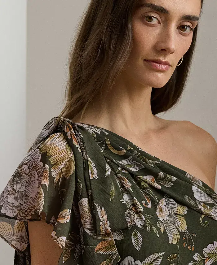 Lauren Ralph Lauren Women's Floral Georgette One-Shoulder Gown Women's Fashion Shoes & Accessories