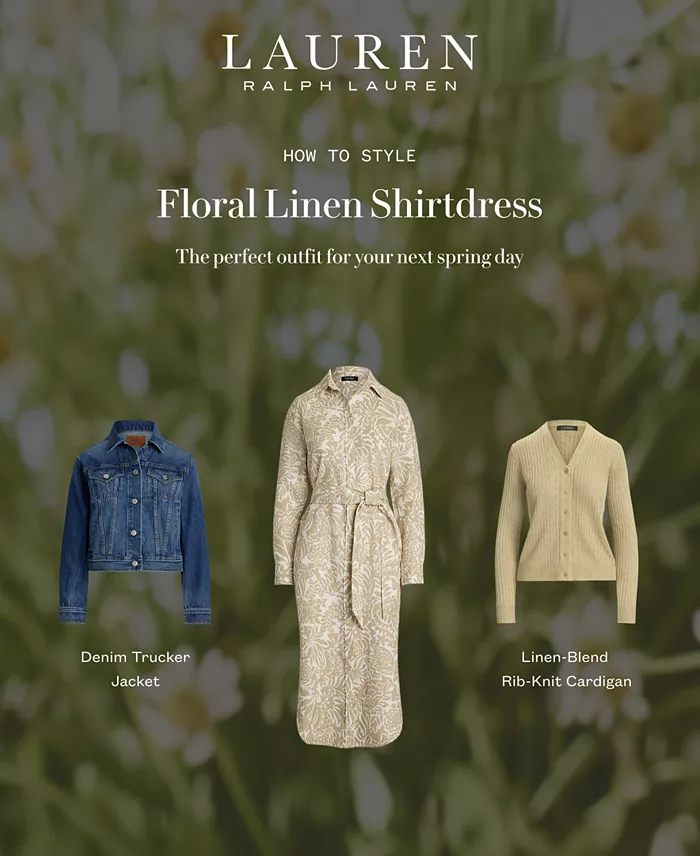 Lauren Ralph Lauren Women's Floral Linen Shirtdress Regular & Petite Women's Fashion Shoes & Accessories