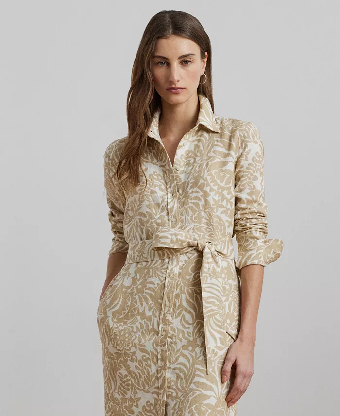 Lauren Ralph Lauren Women's Floral Linen Shirtdress Regular & Petite Women's Fashion Shoes & Accessories