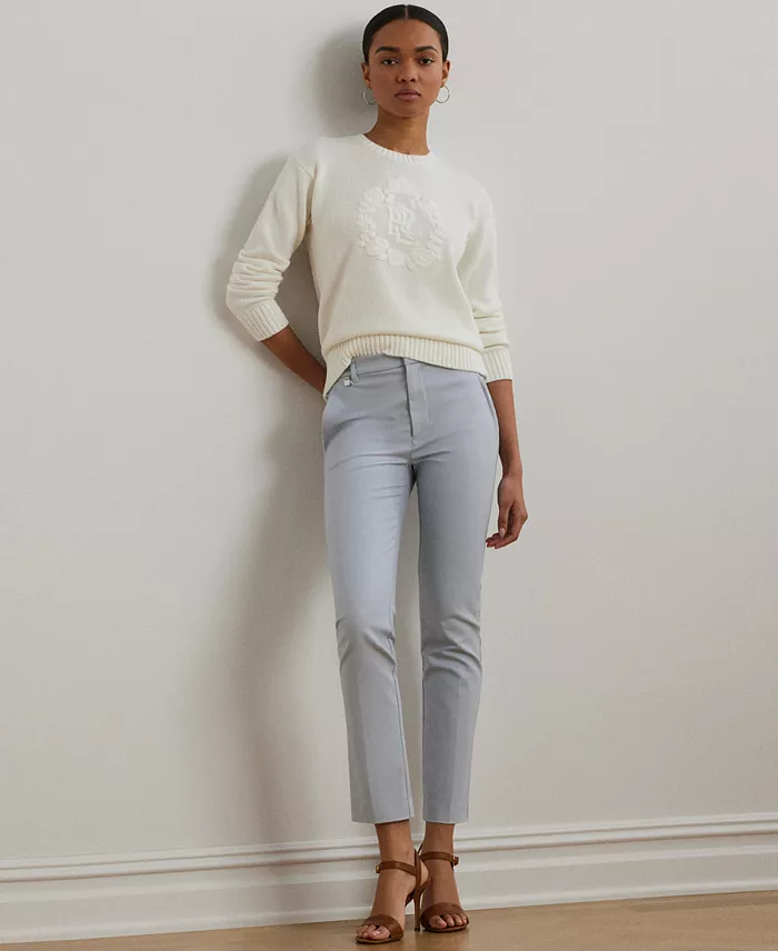 Lauren Ralph Lauren Women's Floral-Logo Combed Cotton Sweater Women's Fashion Shoes & Accessories