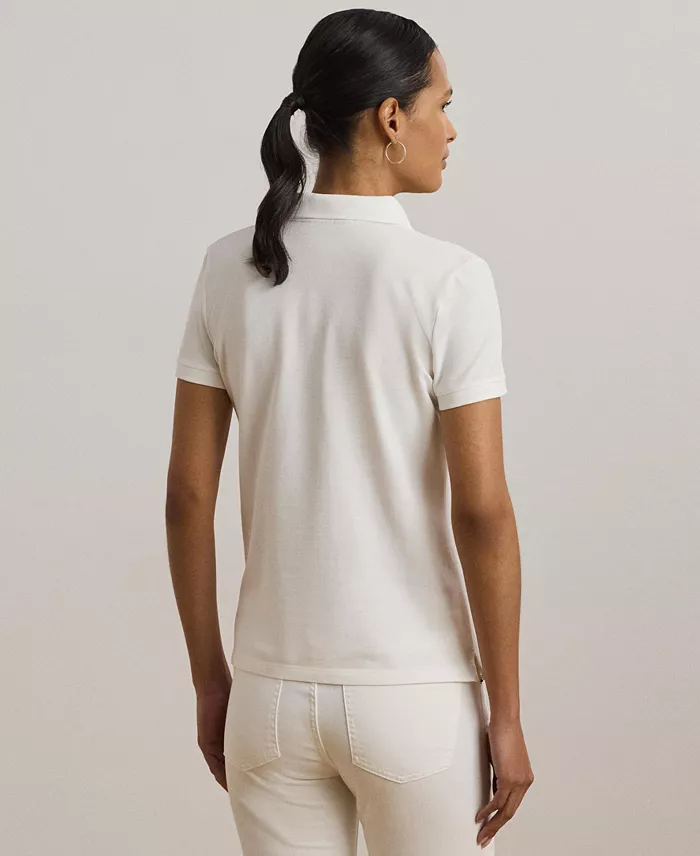Lauren Ralph Lauren Women's Floral-Logo Cotton Piqué Polo Shirt Women's Fashion Shoes & Accessories