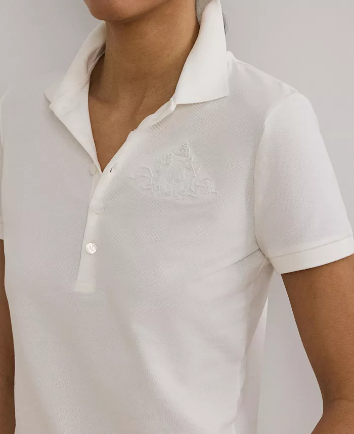 Lauren Ralph Lauren Women's Floral-Logo Cotton Piqué Polo Shirt Women's Fashion Shoes & Accessories