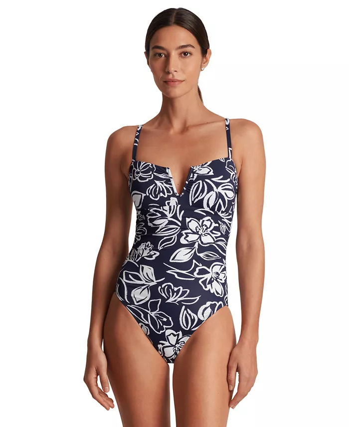 Lauren Ralph Lauren Women's Floral-Print U-Wire One-Piece Swimsuit Women's Fashion Shoes & Accessories