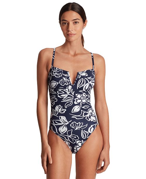 Lauren Ralph Lauren Women's Floral-Print U-Wire One-Piece Swimsuit Women's Fashion Shoes & Accessories