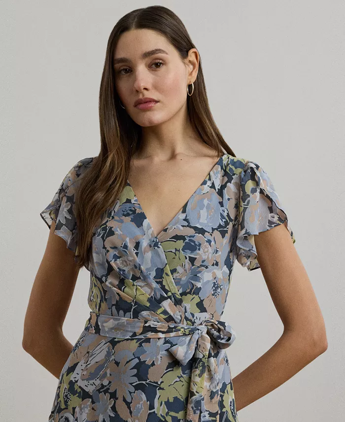 Lauren Ralph Lauren Women's Floral Ruffle-Trim Georgette Gown Women's Fashion Shoes & Accessories