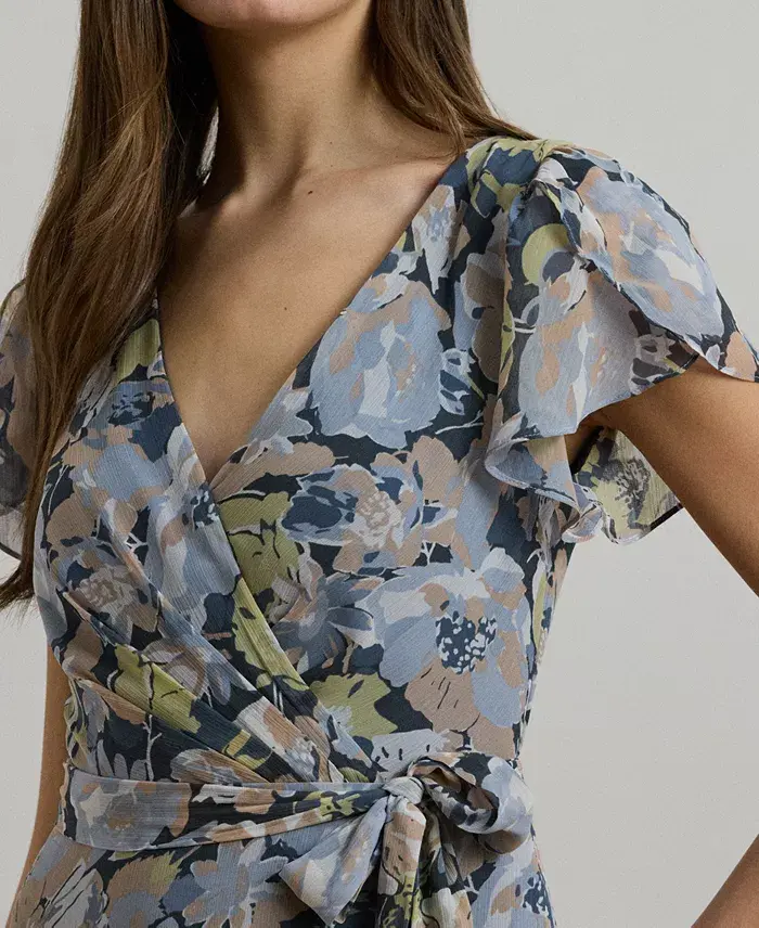 Lauren Ralph Lauren Women's Floral Ruffle-Trim Georgette Gown Women's Fashion Shoes & Accessories