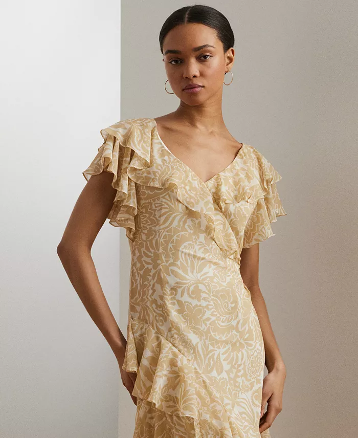 Lauren Ralph Lauren Women's Floral Ruffle-Trim Georgette Gown Women's Fashion Shoes & Accessories