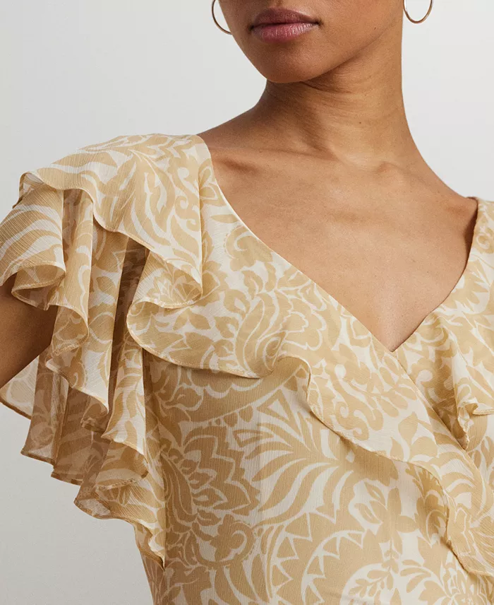 Lauren Ralph Lauren Women's Floral Ruffle-Trim Georgette Gown Women's Fashion Shoes & Accessories