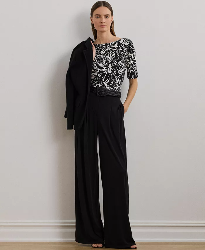 Lauren Ralph Lauren Women's Floral Stretch Cotton Boatneck Tee Women's Fashion Shoes & Accessories