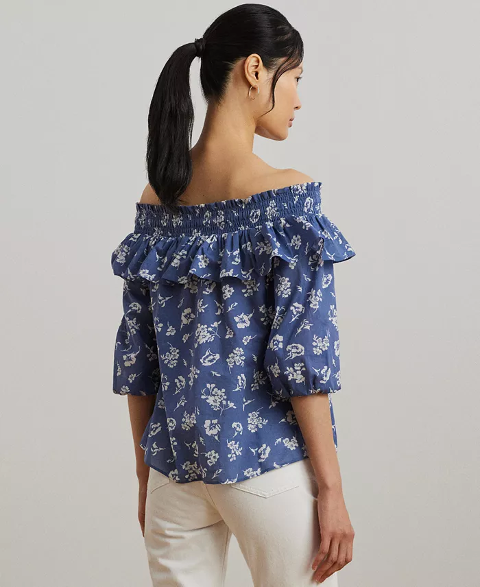 Lauren Ralph Lauren Women's Floral Voile Off-the-Shoulder Blouse Women's Fashion Shoes & Accessories