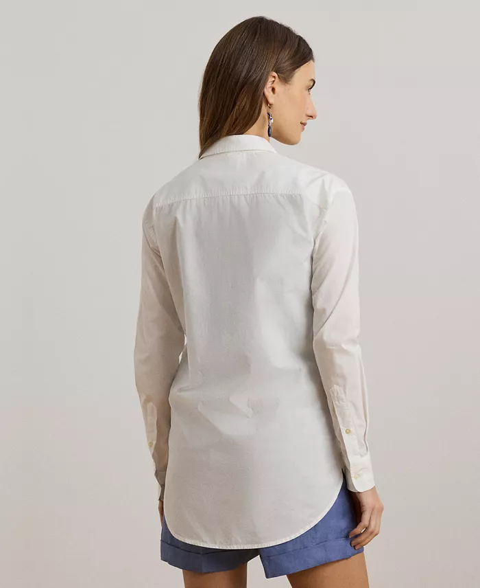 Lauren Ralph Lauren Women's Geo-Embroidered Cotton Broadcloth Shirt Women's Fashion Shoes & Accessories